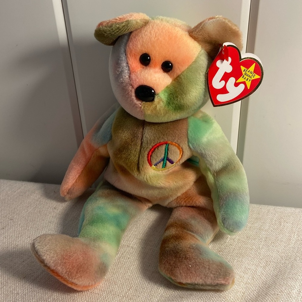 ty Beanie Baby Peace Teddy Bear 1996 peace sign 90s stuffed animal retro plush